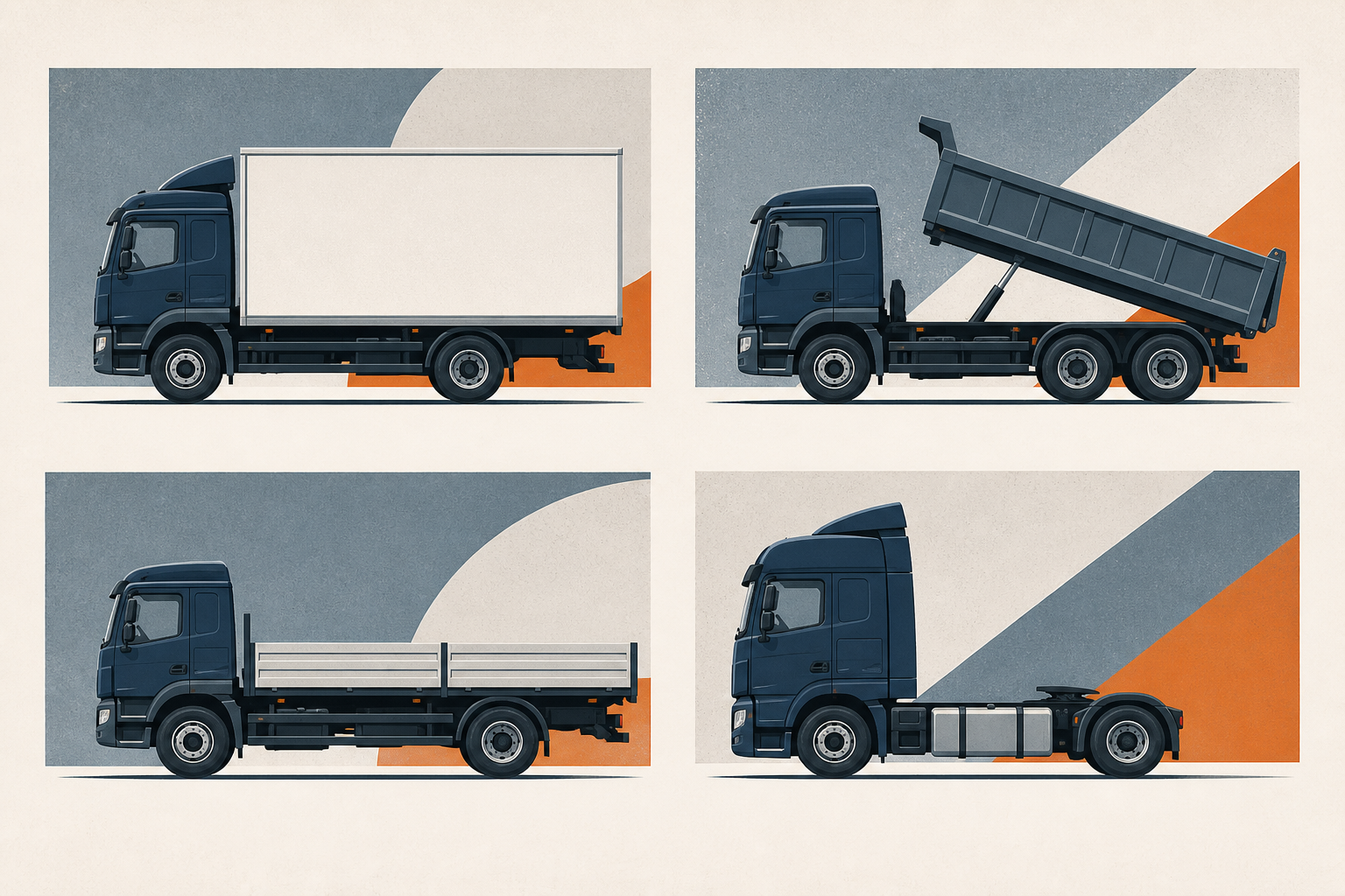 Illustrative Darstellung zum Ratgeberthema Lkw-Aufbauarten: Welcher Aufbau passt zu Ihrer Fracht?