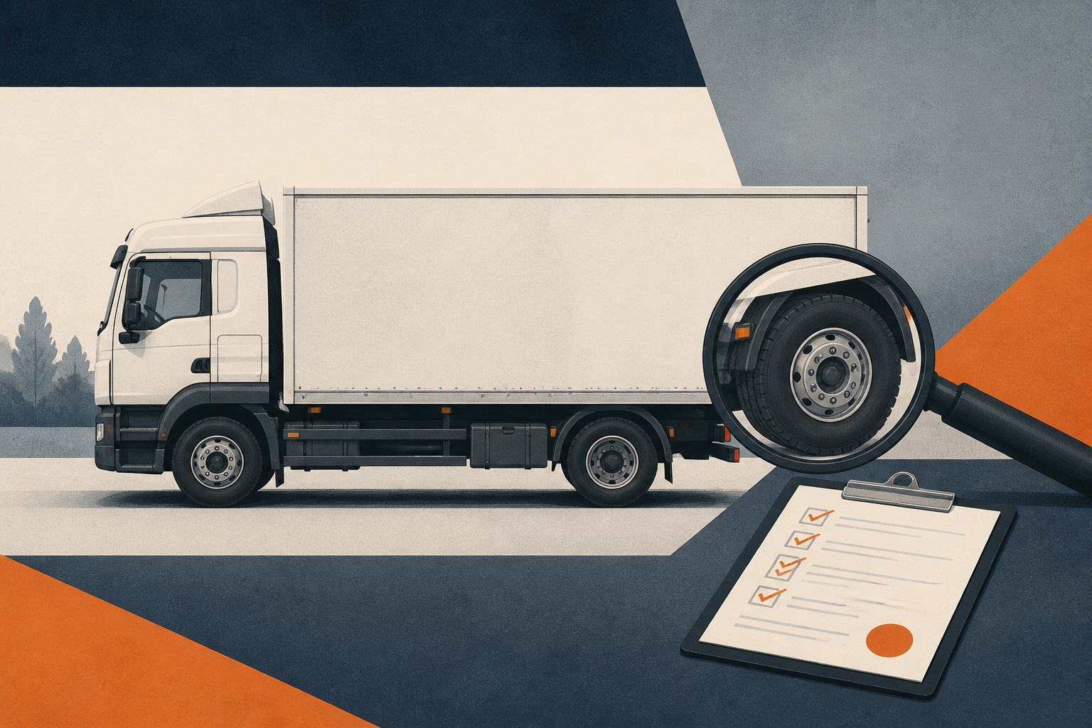 Illustrative Darstellung zum Ratgeberthema Gebrauchten Lkw kaufen: Zustand und Unterlagen systematisch prüfen